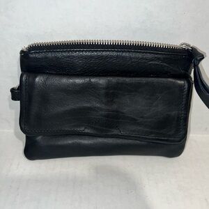 DAY & MOOD ANTHROPOLOGIE Sleek Black Leather Wristlet Clutch